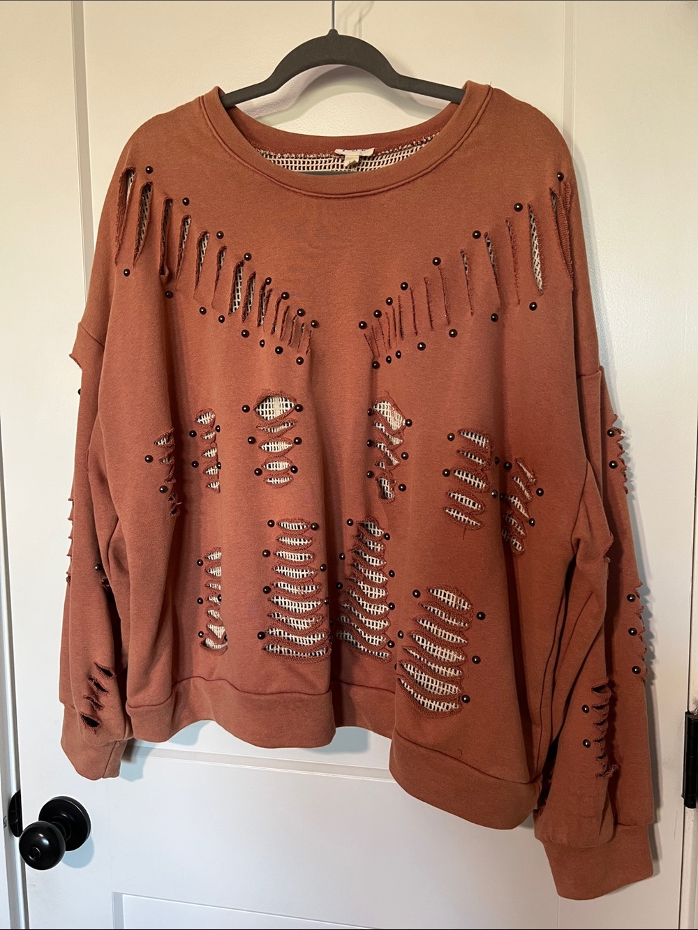 POL Rust Distressed Studded Sweatshirt Large L